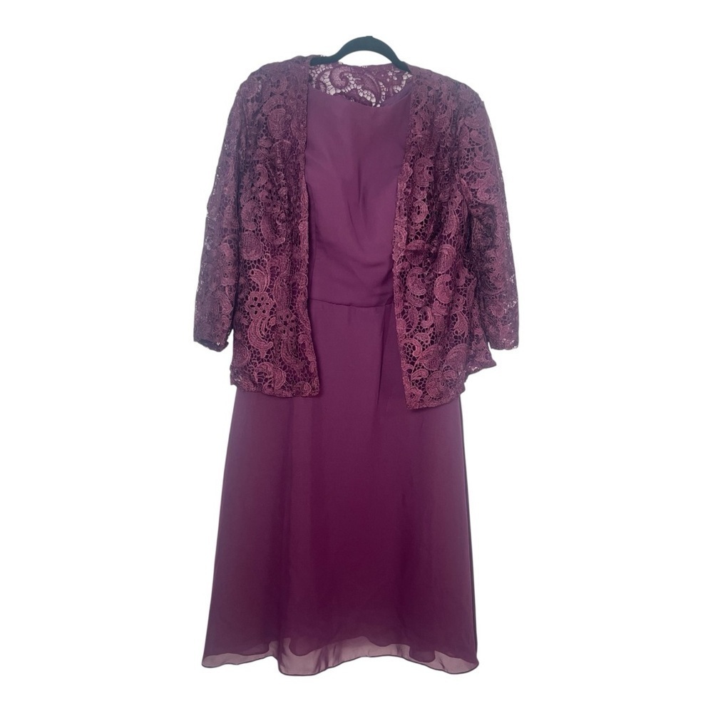 Women’s 2 piece Purple Sleeveless Aline Dress with Lace Shrug Sz 12 NWT
